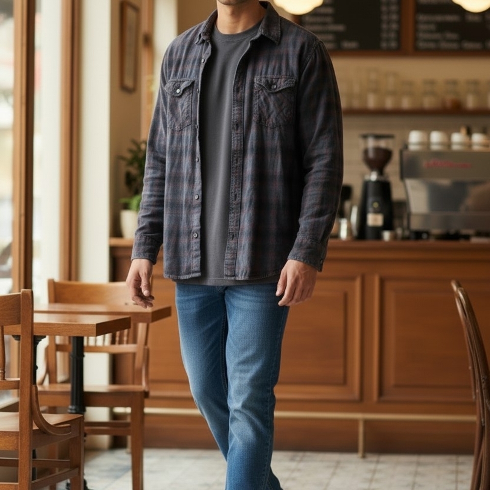 Vans Men’s Dark Plaid Button-Down Shirt Jacket - Black & Blue